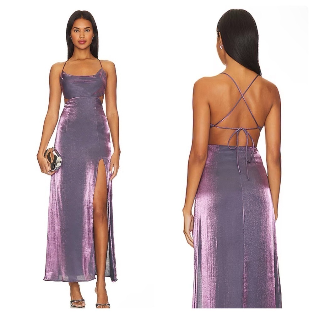 ASTR | Shimmery Iridescent Fairy Cut Out Shivani Slip Dress Lavender Shine | S